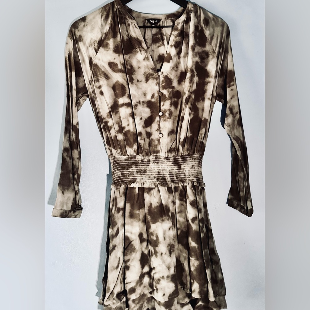 Rails gray/black print dress w/button front/layered skirt,Elastic waist, Sz XXS